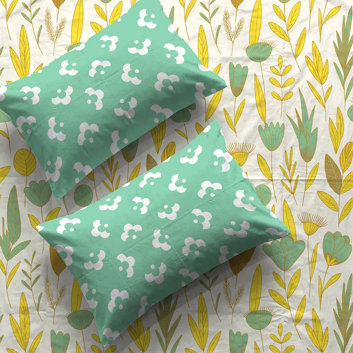 Cotton Bedsheet With 2 Pillow Covers, Mist Mint Green