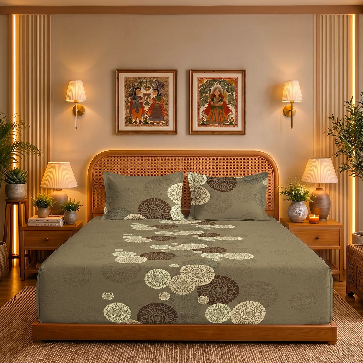 100% Cotton Bedsheet with Pillow Covers - Moonstone Moss Brown