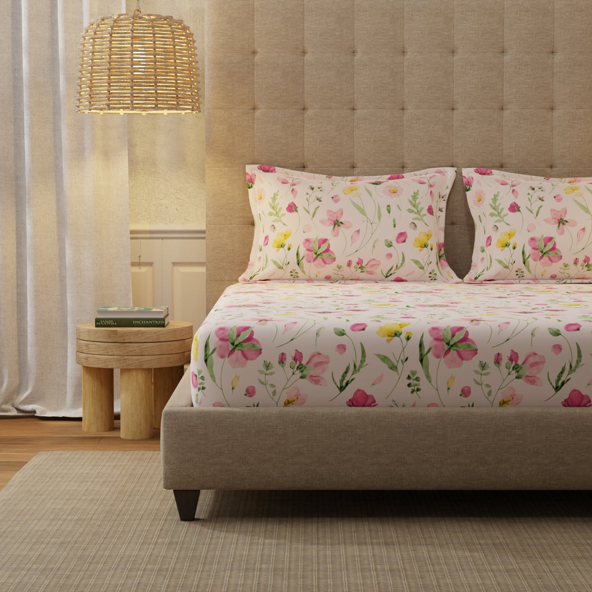 Cotton Bedsheet with Pillow Covers - Rose Pink