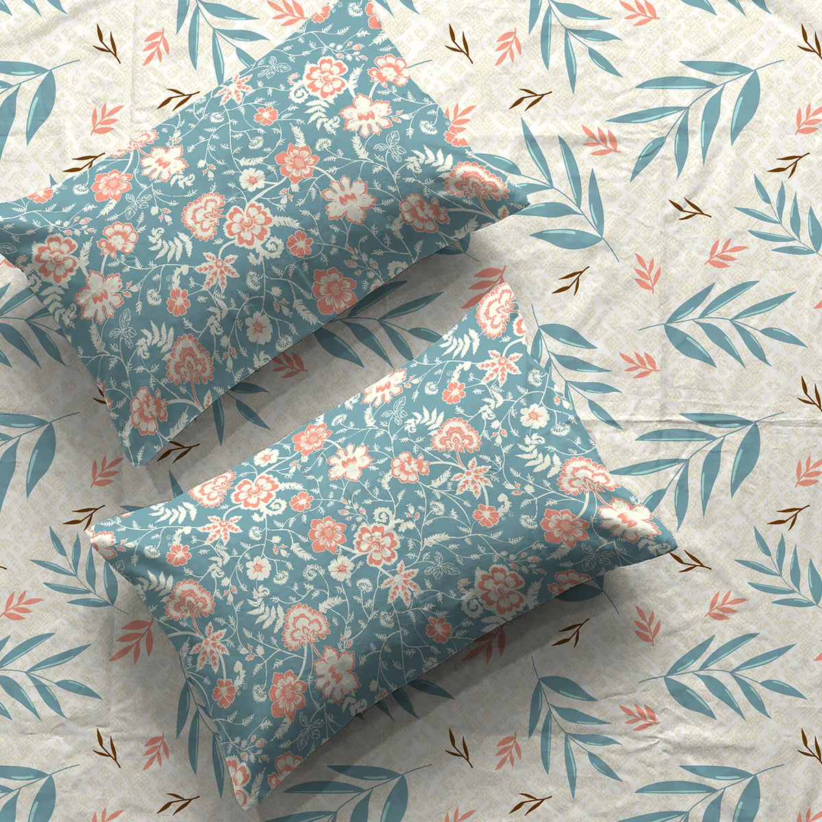 Cotton Bedsheet With 2 Pillow Covers, Raina Blue