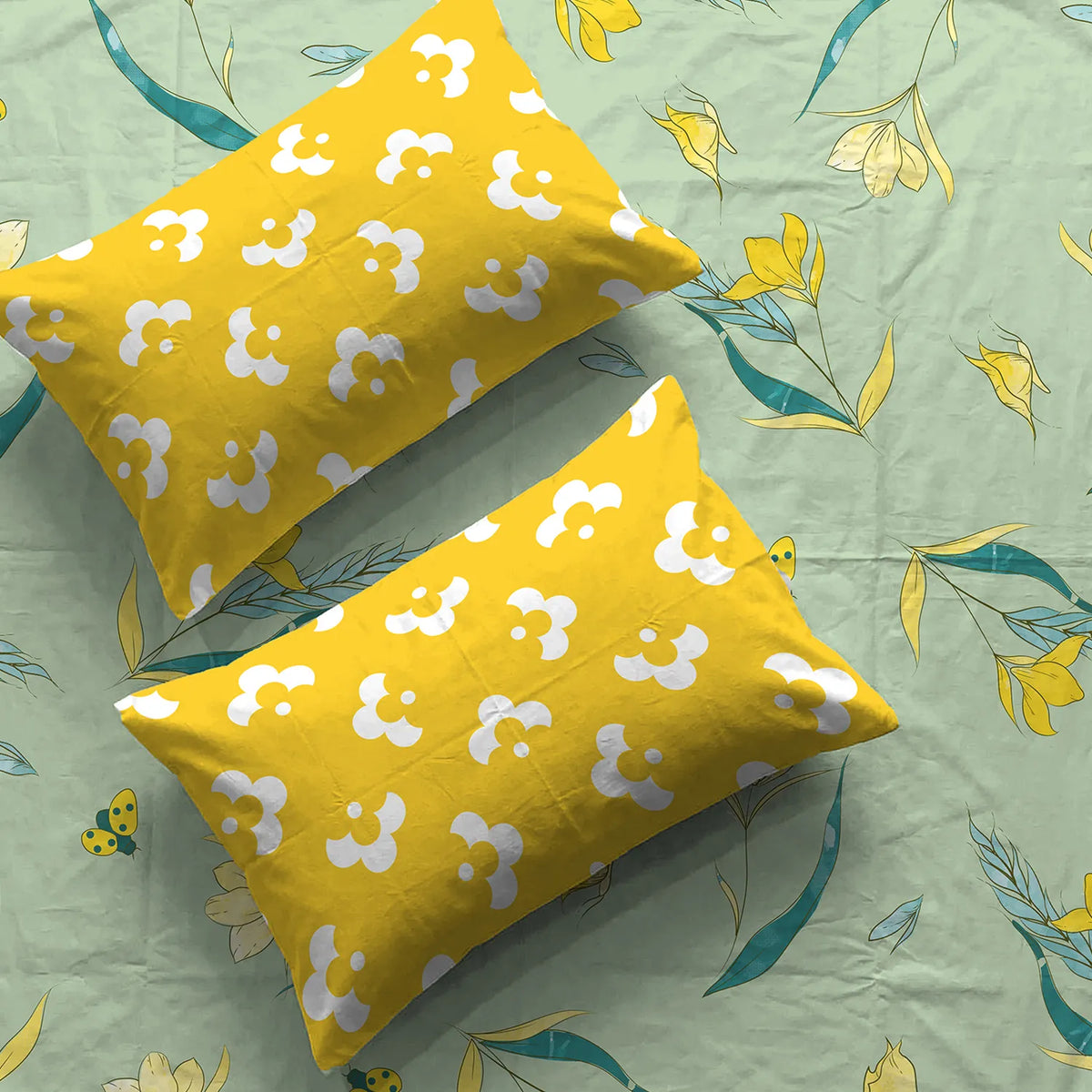 Cotton Bedsheet With 2 Pillow Covers, Sprinkle Soft Green