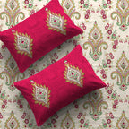 Divine Collection - Cotton Bedsheet With 2 Pillow Covers, Motif Red