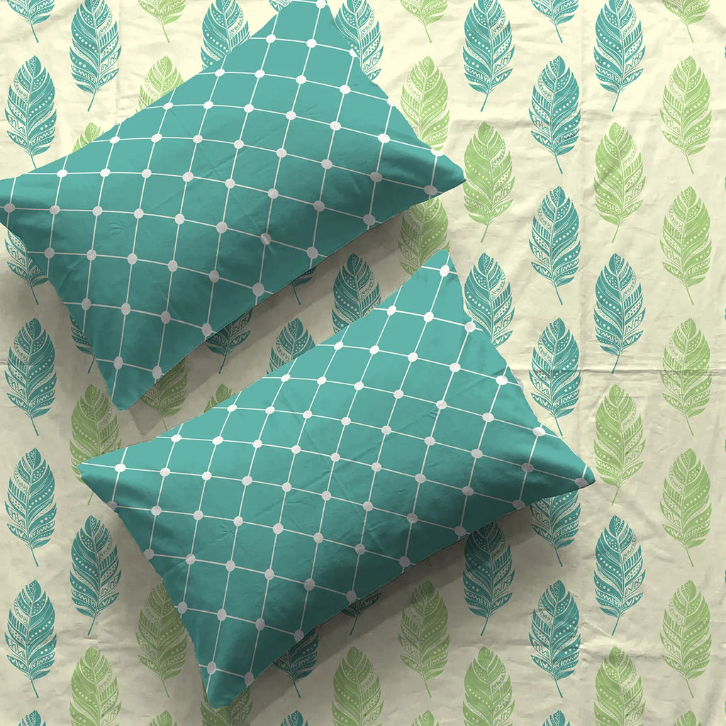 Cotton Bedsheet With 2 Pillow Covers, Dew Teal