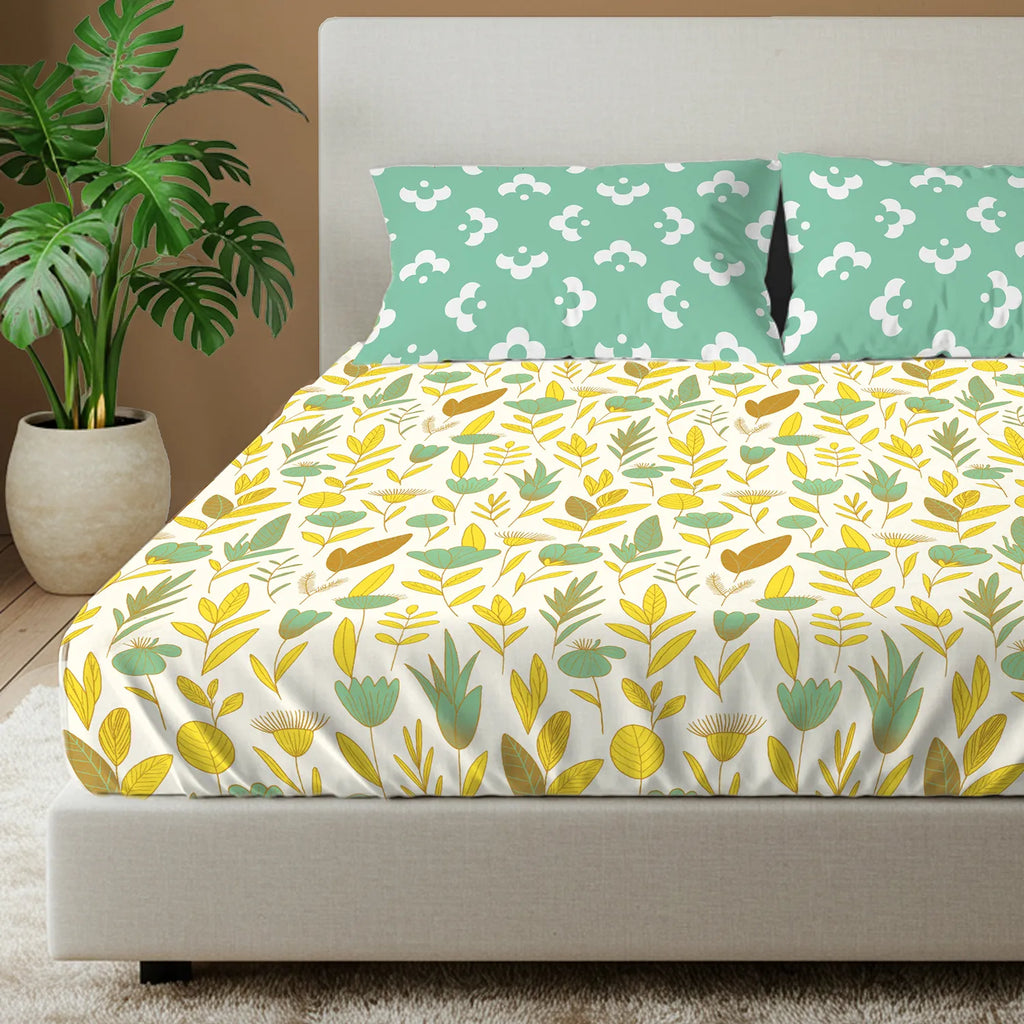 Cotton Bedsheet With 2 Pillow Covers, Mist Mint Green