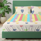 Cotton Bedsheet With 2 Pillow Covers, Rainbow Hearts