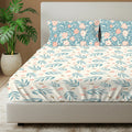Cotton Bedsheet With 2 Pillow Covers, Raina Blue