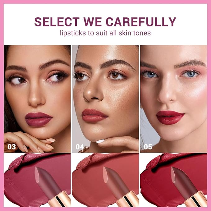 evpct 3Pcs Matte Creamy Lipsticks Set, Maroon Wine Coral Ruby Red Lip Stick Set for Women, Long Lasting Waterproof Velvet Lipsticks Blendable Silky, Longwear Lip Makeup Set 24 hours original labios 02