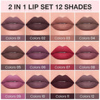 evpct Retractable 1Pcs Lip Liner Pencils and 1 Pcs Lip Gloss Makeup Set for Shaping & Sculpting Lips, Plum Long-Lasting Waterproof Longwear Matte Rich Lip Colors Liner Crayon Liquid Lipstick 11#