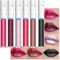 evpct 6Pcs Rose Pink Dark Wine Mauve Sexy Red Black Lilac Metallic Shimmer Glitter Lip Gloss Liquid Lipstick Set for Women Long Lasting Waterproof 24, Pearlescent Sparkly Glossy Lipsticks Lip Makeup