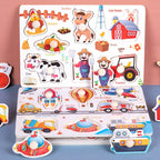 Wooden Hand Grab Boards Baby Educational Cartoon Vehicle Animals Fruits 3D Puzzles Kids Early Education Toys TMZ﻿