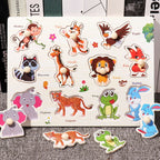 Wooden Hand Grab Boards Baby Educational Cartoon Vehicle Animals Fruits 3D Puzzles Kids Early Education Toys TMZ﻿