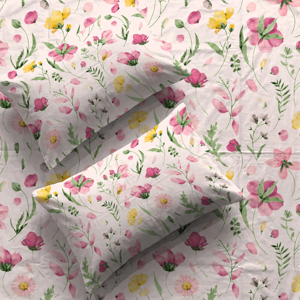 Cotton Bedsheet with Pillow Covers - Rose Pink