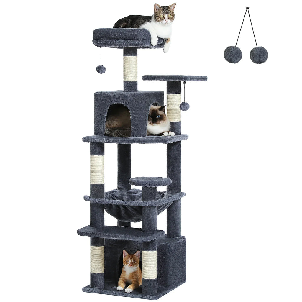 Large Cat Tree and Tower for Indoor Cats With Sisal-Covered Scratching Posts Spacious Hammock Padded Perches and Condos Cat Toys