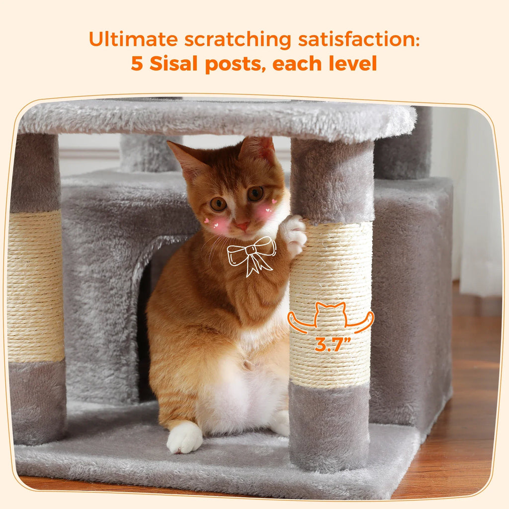 Large Cat Tree and Tower for Indoor Cats With Sisal-Covered Scratching Posts Spacious Hammock Padded Perches and Condos Cat Toys