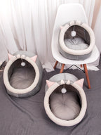 Four Seasons Semi-Enclosed Cat Nest Bed — Soft & Cozy Pet Sleeping Cave