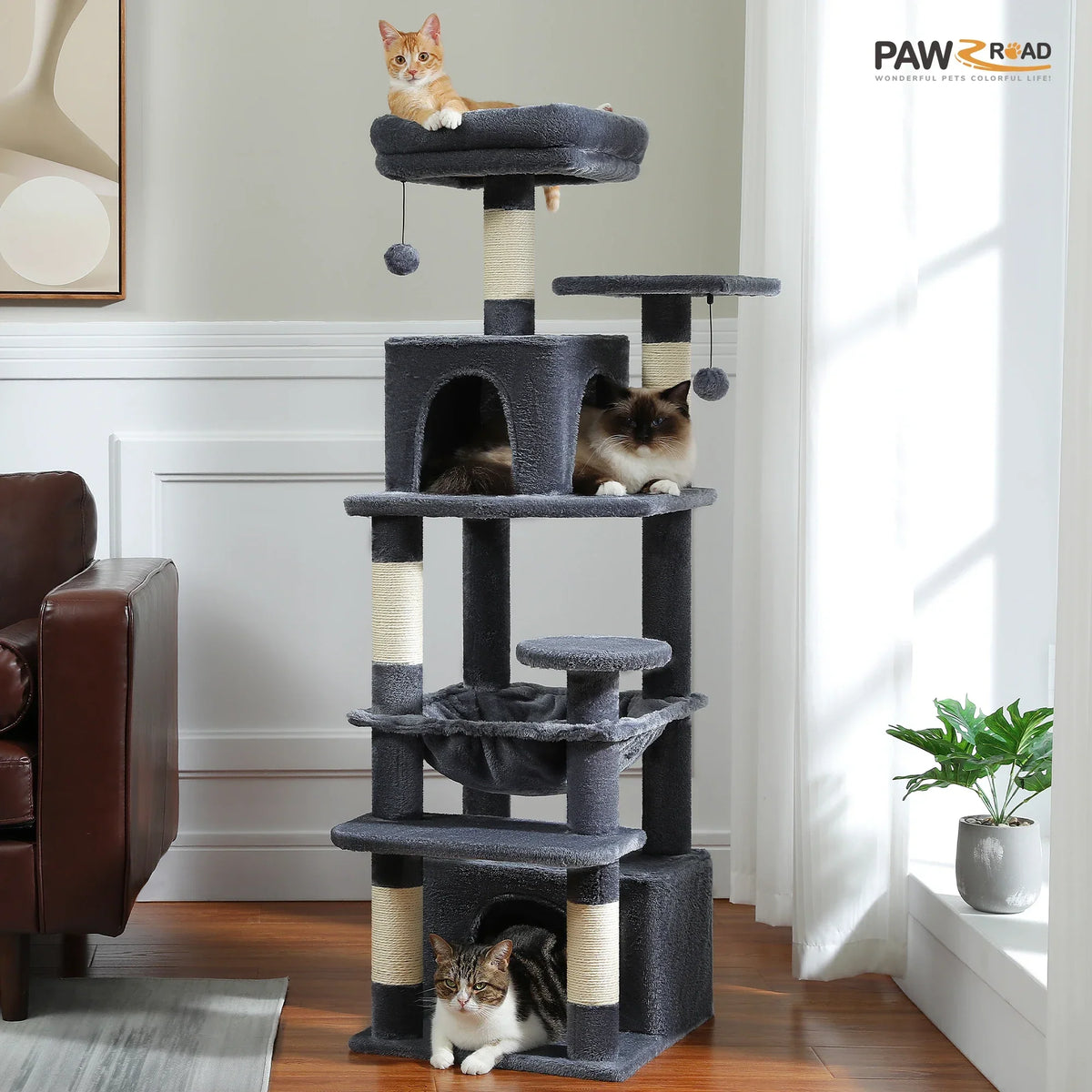 Large Cat Tree and Tower for Indoor Cats With Sisal-Covered Scratching Posts Spacious Hammock Padded Perches and Condos Cat Toys