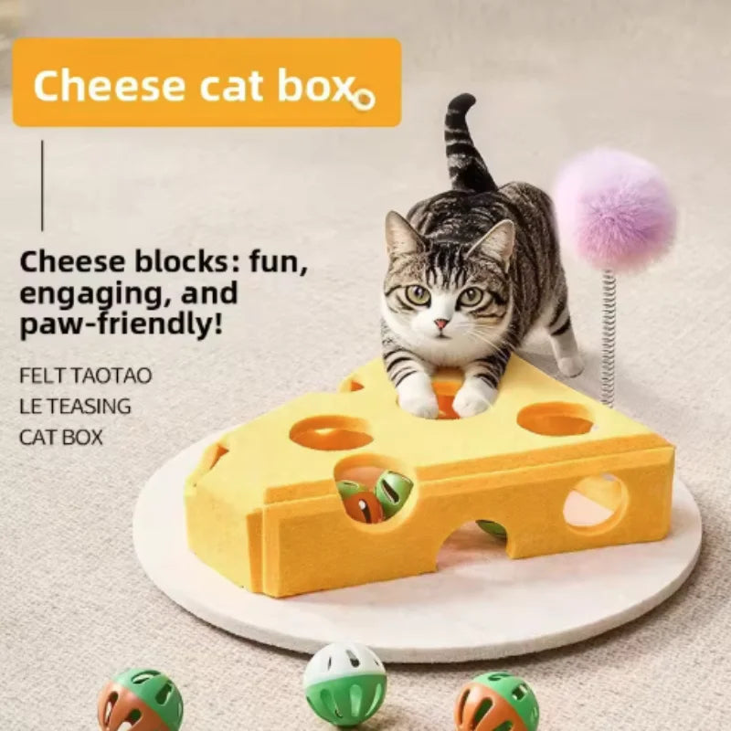 Pet Cat Puzzle Maze Holes Toys Felt Box With Bell Ball Kitten Playing Toys Interactive Funny  Cat Supplies
