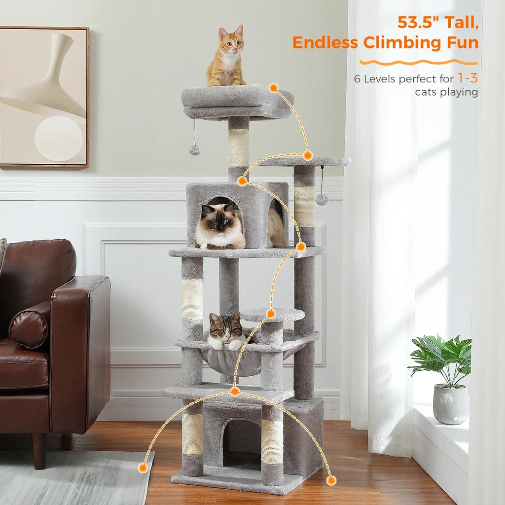 Large Cat Tree and Tower for Indoor Cats With Sisal-Covered Scratching Posts Spacious Hammock Padded Perches and Condos Cat Toys