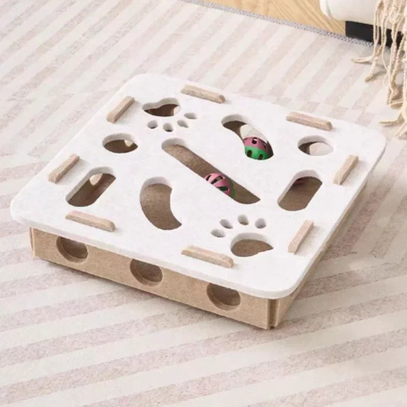 Pet Cat Puzzle Maze Holes Toys Felt Box With Bell Ball Kitten Playing Toys Interactive Funny  Cat Supplies