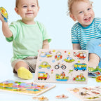 Wooden Hand Grab Boards Baby Educational Cartoon Vehicle Animals Fruits 3D Puzzles Kids Early Education Toys TMZ﻿